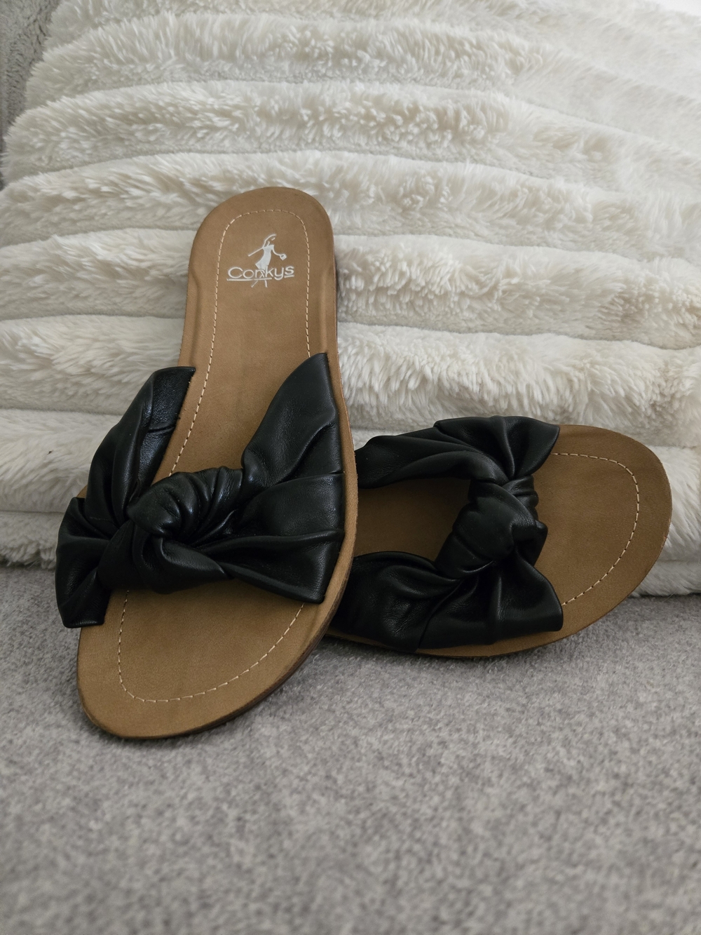 Corkys Sea La Vie Black Knotted Bow Slide Sandals Size 8